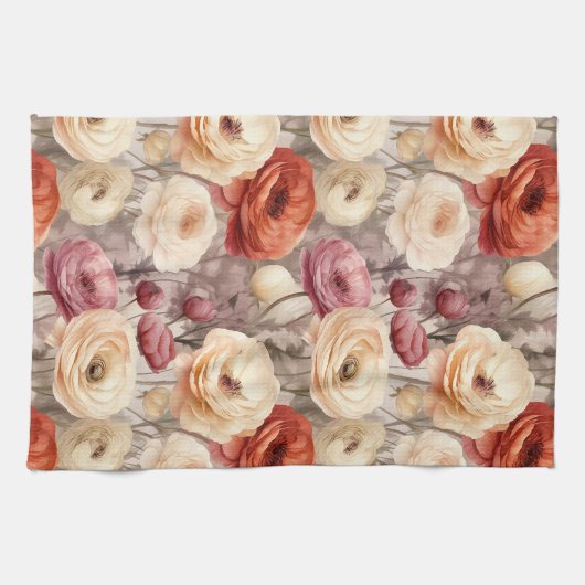 Bordeauxroom lente bloemen bruiloftsborrel theedoek (Horizontaal)