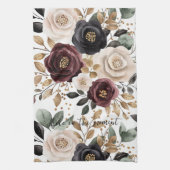 Bordeauxroom Zwart Bloemmotief Theedoek (Verticaal)