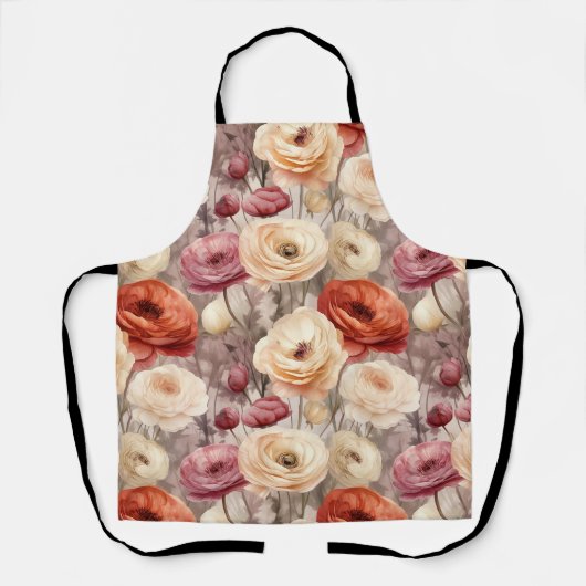 Bordeauxroomkleurige Lente Bloemen Bruiloftsontvan Schort (Voorkant)