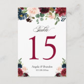 Bordeauxroze Blauwe Bloemige Trouwtafel Nummers RSVP Kaartje (Voorkant)