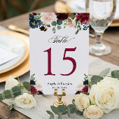 Bordeauxroze Blauwe Bloemige Trouwtafel Nummers RSVP Kaartje