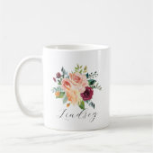Bordeauxroze bloemboeket script naam koffiemok (Links)