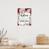 Bordeauxroze bloemen bruidsontvangst welkomstbord poster (Keuken)