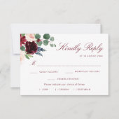 Bordeauxroze bloemendiner keuze RSVP kaart (Voorkant)