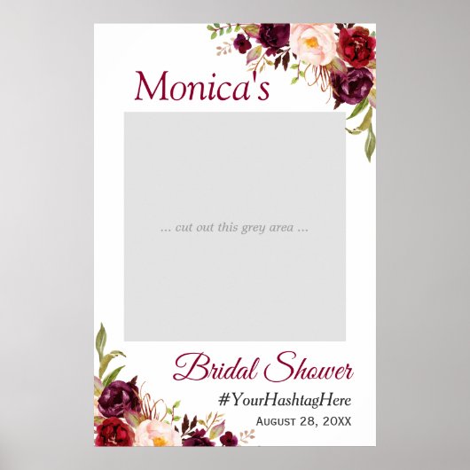 Bordeauxroze bloemige bruiloftsshower foto prop poster (Voorkant)