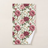 Bordeauxroze bloemmotief roos bad handdoek (Handdoek)