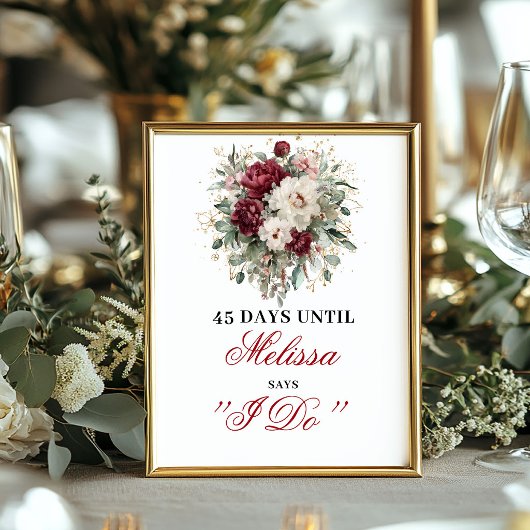Bordeauxroze Burgundy Bruids Countdown Bord Poster