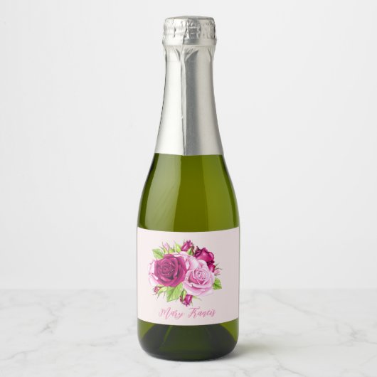 Bordeauxroze en Roze Rozen Sparkling Wijnetiket (Voorkant)