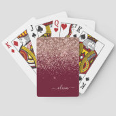 Bordeauxroze goud blozen roze glitters monogram pokerkaarten (Achterkant)