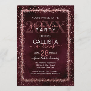 Bordeauxroze goud gestrooide confetti afstudeercad kaart