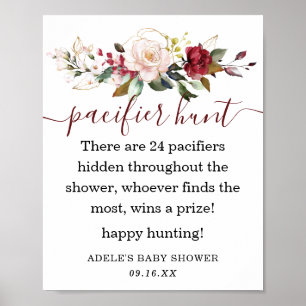 Bordeauxroze Gouden Bloem Pacifier Jacht Bord Poster