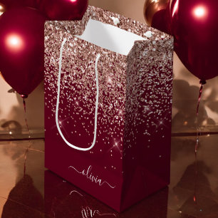 Bordeauxroze gouden blozende roze glinsterend mono medium cadeauzakje