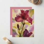Bordeauxroze Iris Bloem Kunst Notitiekaart Set Notitiekaartje (Voorkant / Achterkant in situ)