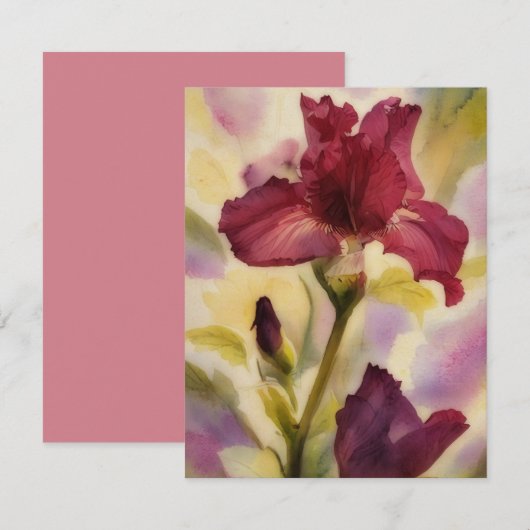 Bordeauxroze Iris Bloem Kunst Notitiekaart Set Notitiekaartje (Voorkant / Achterkant)