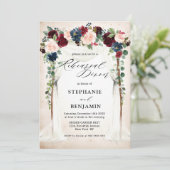 Bordeauxroze marinebloemen baldakijn proefdiner kaart (Staand voorkant)