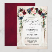 Bordeauxroze marinebloemen baldakijn proefdiner kaart (Voorkant / Achterkant)