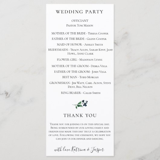 Bordeauxroze Navy Waterverf Bloem Bruiloft Programmakaart (Achterkant)