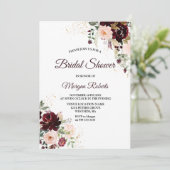 Bordeauxroze rode wijn bloemige bruidsdouche kaart (Staand voorkant)