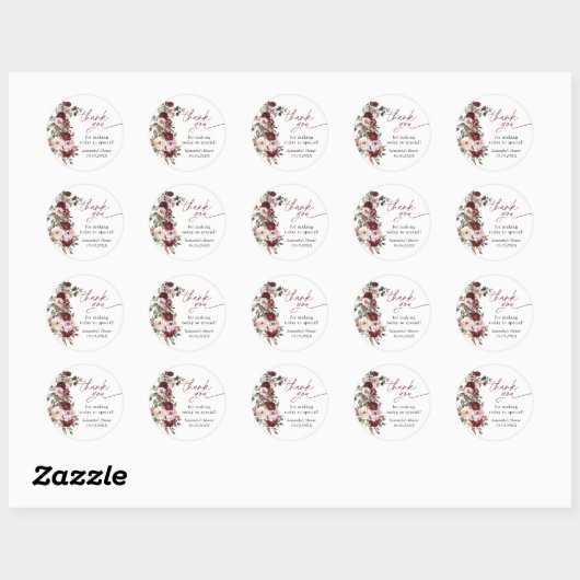 Bordeauxroze Roze Bloemen Bruiloft Dankjewel Ronde Sticker (Vel)