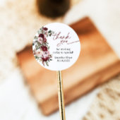 Bordeauxroze Roze Bloemen Bruiloft Dankjewel Ronde Sticker