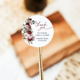 Bordeauxroze Roze Bloemen Bruiloft Dankjewel Ronde Sticker