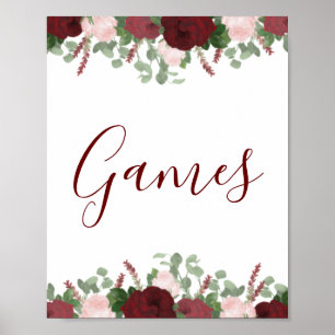 Bordeauxroze Roze Bloemen Bruiloft Feestbord Poster