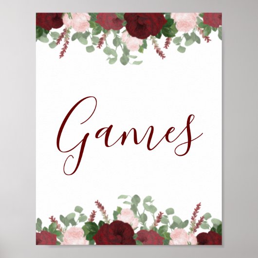 Bordeauxroze Roze Bloemen Bruiloft Feestbord Poster (Voorkant)