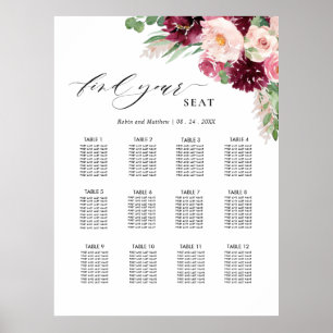Bordeauxroze roze trouw zitplaats bord poster
