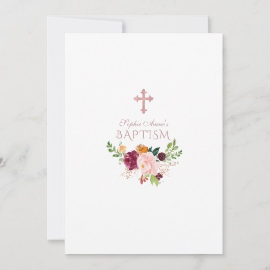 Bordeauxroze Saffraan Bloem Roze Goud Doop Kaart (Achterkant)