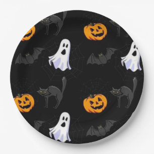 Borden/ghost, pompoenen en katten, van haastig pap papieren bordje
