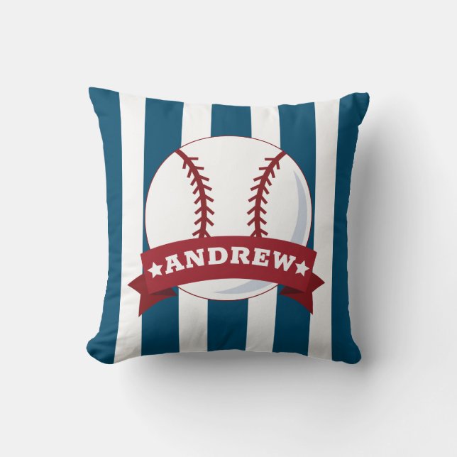Borden Kamer Baseball Red en Blauw Aangepaste naam Kussen (Voorkant)