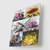 Borden/kersen, lemonen, druiven, artisjokken vierkante klok (Hoek)