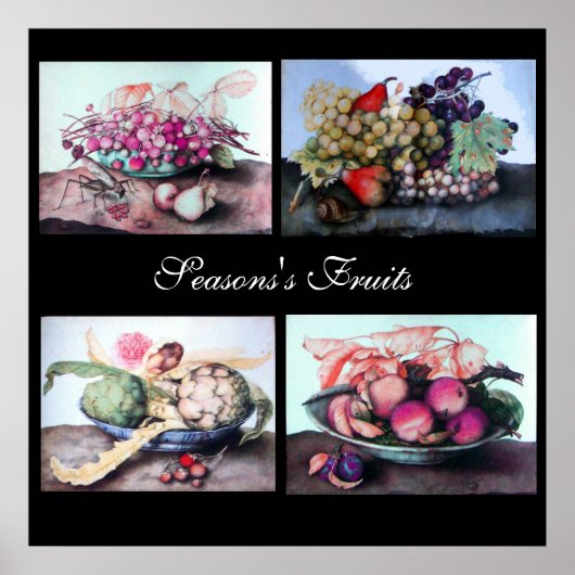 Borden/kersen, perziken, druiven, artisjokken poster (Voorkant)