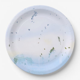 BORDEN KOMMEN blauw groen bloemblad IN PAPIER Papieren Bordje