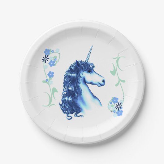 Borden met blauw Unicorn Paper Papieren Bordje (Voorkant)