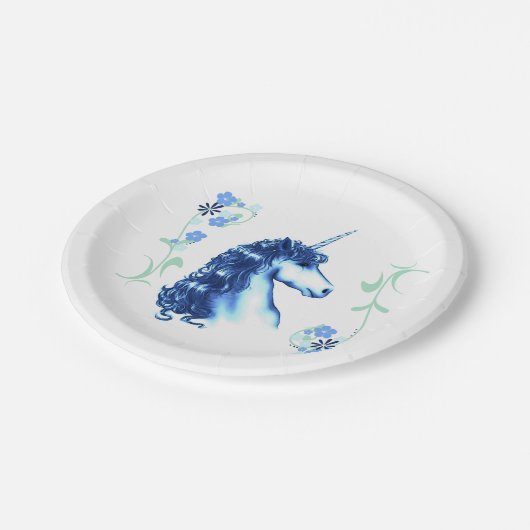 Borden met blauw Unicorn Paper Papieren Bordje (Gekanteld)