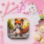 Borden met rode Panda-ringpapier Papieren Bordje (Feest)