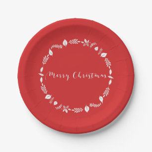 Borden met rood kerstpapier met wit decor papieren bordje