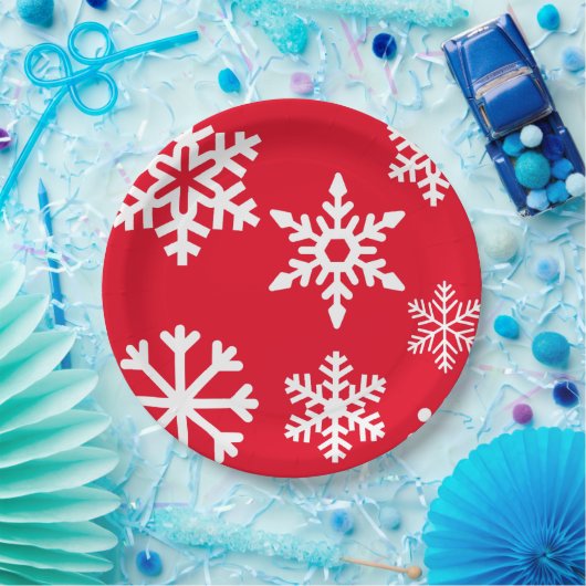Borden met rood snowflake kerstpapier papieren bordje (Feest)