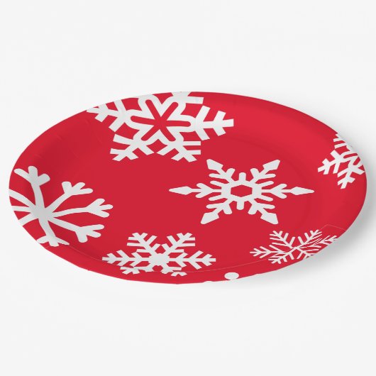 Borden met rood snowflake kerstpapier papieren bordje (Gekanteld)