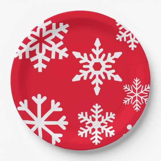 Borden met rood snowflake kerstpapier papieren bordje (Voorkant)