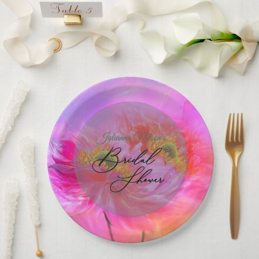 Borden met roze fantasie op papier papieren bordje (Huwelijk)