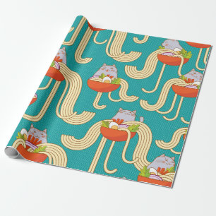Borden noedels en grappige katten. Noedels met spi Cadeaupapier