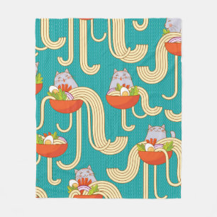 Borden noedels en grappige katten. Noedels met spi Fleece Deken