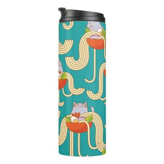 Borden noedels en grappige katten. Noedels met spi Thermosbeker (Geroteerd rechts)