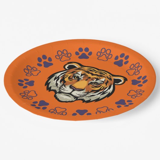 Borden Oranje en blauw van tijdenpapier Papieren Bordje (Gekanteld)