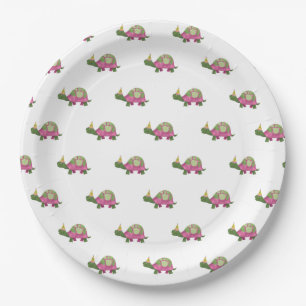 Borden van Birthday met roze tortoise   Girl Turtl Papieren Bordje