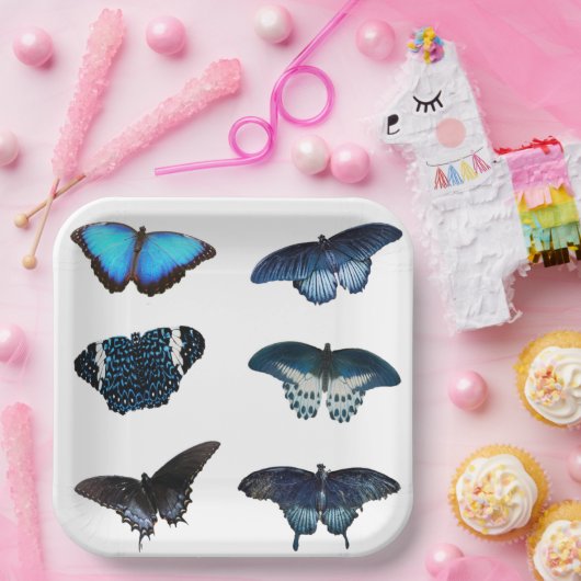 Borden van blauw vlinderpapier papieren bordje (Feest)