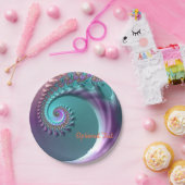 Borden van blauwgroen en Paars spiraalvormig fract Papieren Bordje (Feest)