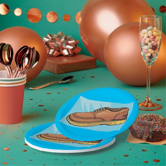 Borden van bruin schoeisel papieren bordje